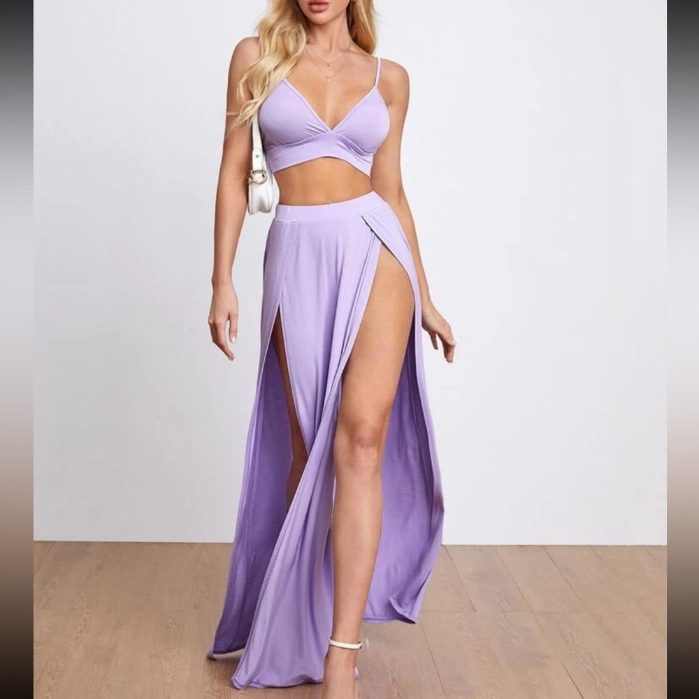 Purple Two Piece Set - Tank and Maxi Skirt with Leg Splits